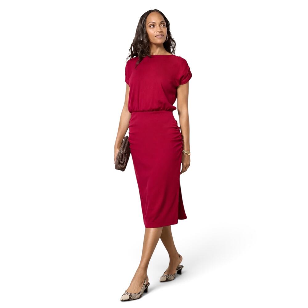 Michael Stars Evereve NWT Hannah Midi Dress M Carmine Red Ribbed Short Sleeve
